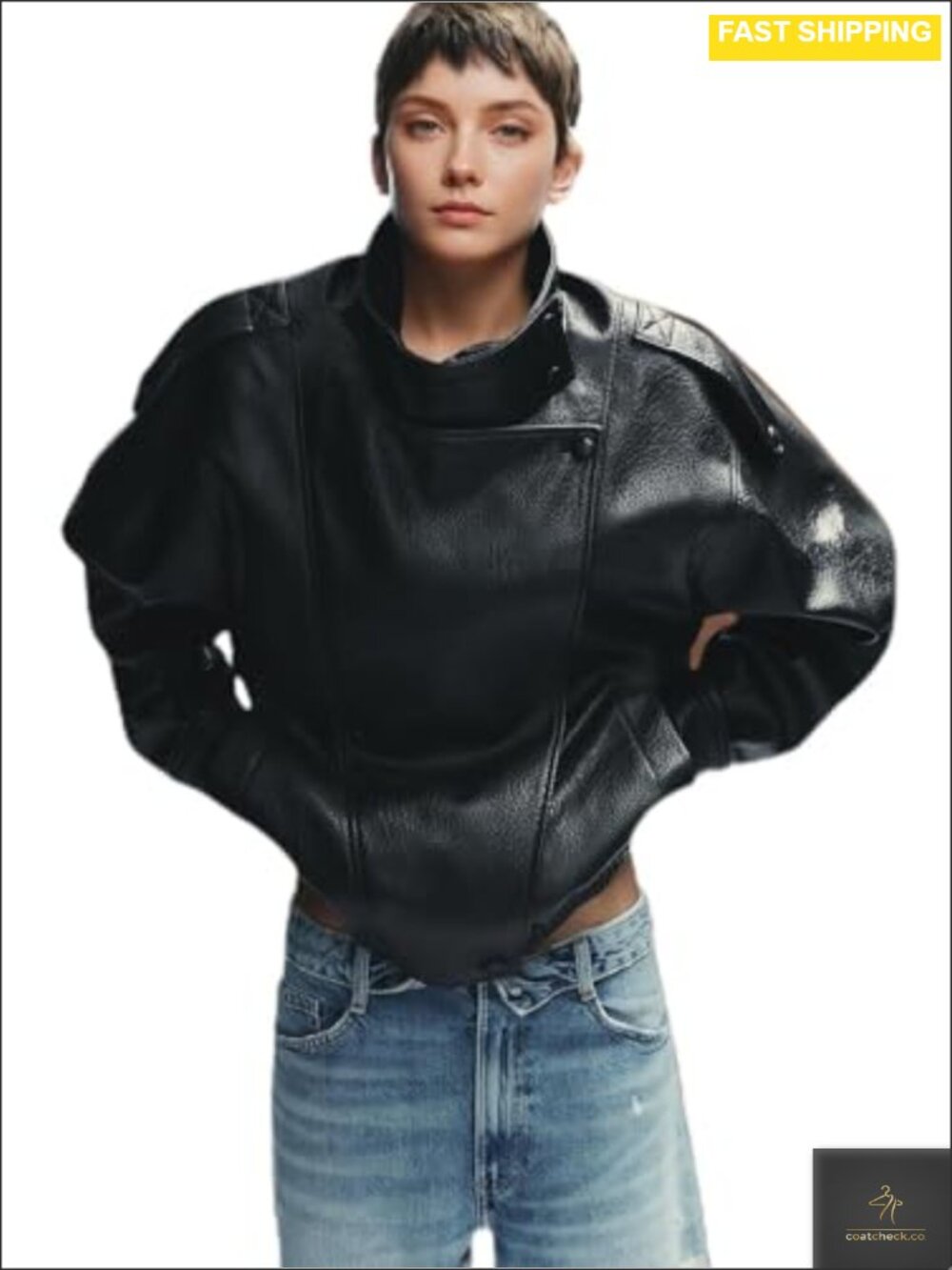 Women's Oversized Faux Leather Jacket Classic Motorcycle Outerwear Fall Winter